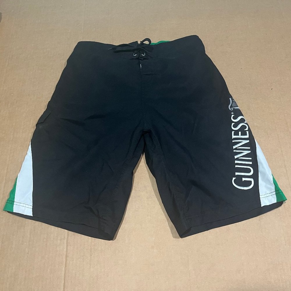 Guinness Beer Board Water Shorts Men's Size Large Tie Front Embroidered EUC